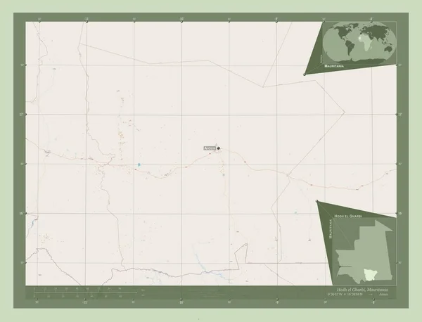 Hodh Gharbi Mauritánia Régiója Nyílt Utcai Térkép Régió Nagyvárosainak Elhelyezkedése — Stock Fotó