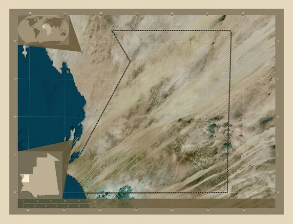 Inchiri Region Mauretanien Hochauflösende Satellitenkarte Standorte Der Wichtigsten Städte Der — Stockfoto