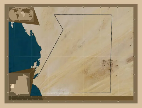 Інчірі Регіон Мавританії Супутникова Карта Низькою Роздільною Здатністю Кутові Допоміжні — стокове фото