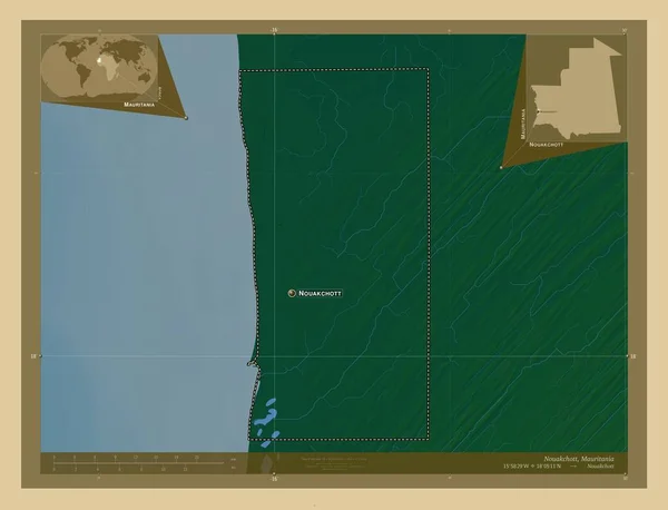 Нуакшот Район Мавритании Цветная Карта Высоты Озерами Реками Места Названия — стоковое фото