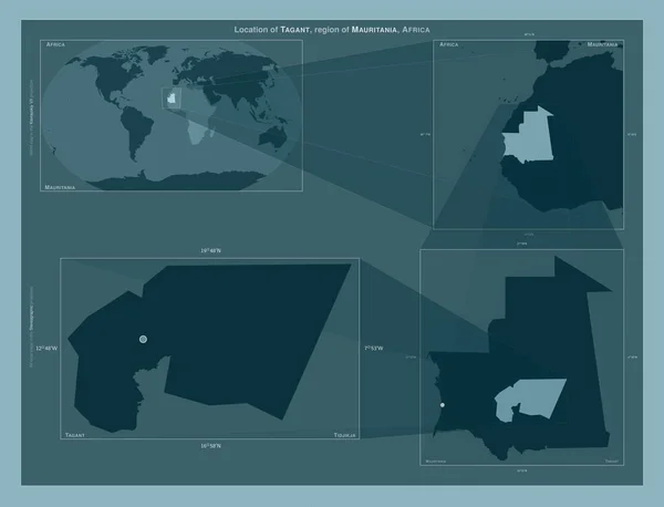 모리타니 도표는 규모의 지도에서 지역의 위치를 줍니다 프레임 Png 모양의 — 스톡 사진
