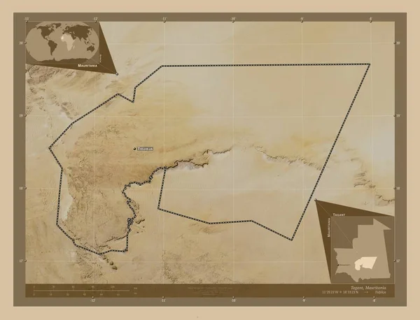 Tagant Mauritánia Régiója Kis Felbontású Műholdas Térkép Régió Nagyvárosainak Elhelyezkedése — Stock Fotó