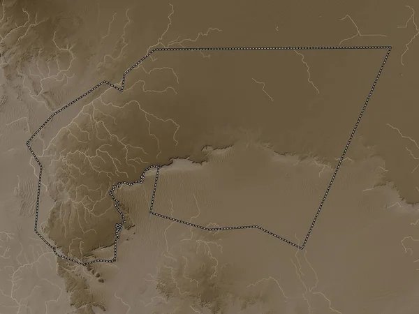 Тагант Регион Мавритании Карта Высот Окрашенная Сепиевые Тона Озерами Реками — стоковое фото