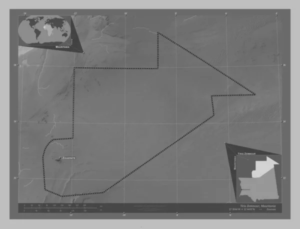 Тирис Земмур Регион Мавритании Карта Высот Оттенках Серого Озерами Реками — стоковое фото