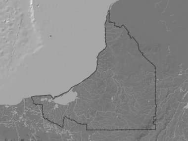 Campeche, Meksika Eyaleti. Gölleri ve nehirleri olan çift seviyeli yükseklik haritası