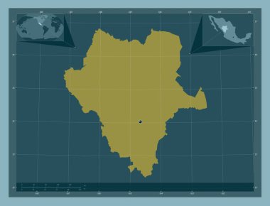 Durango, Meksika eyaleti. Katı renk şekli. Köşedeki yedek konum haritaları