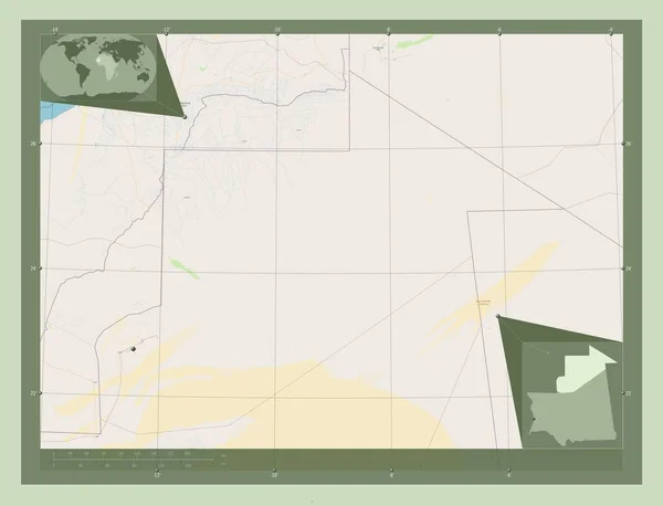 Tiris Zemmour Regione Della Mauritania Mappa Stradale Aperta Località Delle — Foto Stock