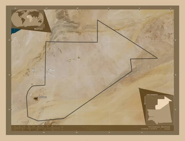Tiris Zemmour Región Mauritania Mapa Satelital Baja Resolución Ubicaciones Nombres —  Fotos de Stock