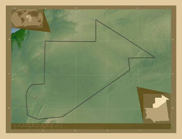 Тирис Земмур Регион Мавритании Цветная Карта Высоты Озерами Реками Вспомогательные — стоковое фото