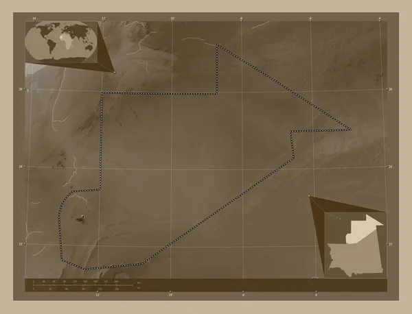 Tiris Zemmour Регіон Мавританії Висота Карти Забарвлена Сепії Тонів Озерами — стокове фото