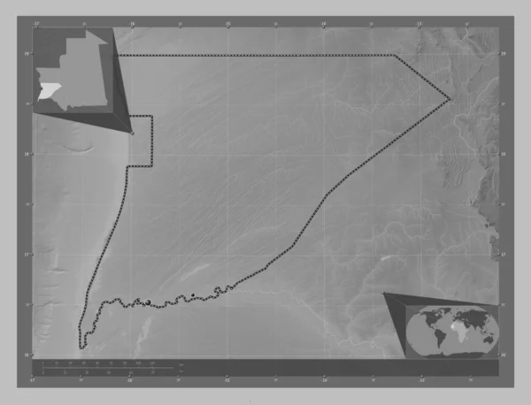 Трарза Область Мавритании Карта Высот Оттенках Серого Озерами Реками Места — стоковое фото