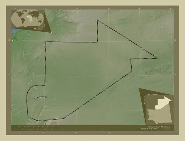 Тирис Земмур Регион Мавритании Карта Высоты Окрашенная Вики Стиле Озерами — стоковое фото