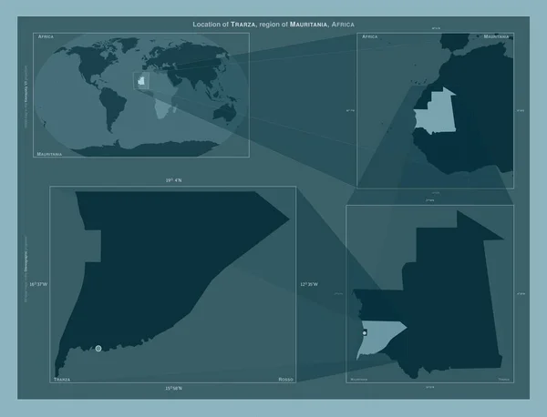 Τράρζα Περιοχή Μαυριτανίας Διάγραμμα Που Δείχνει Θέση Της Περιοχής Χάρτες — Φωτογραφία Αρχείου