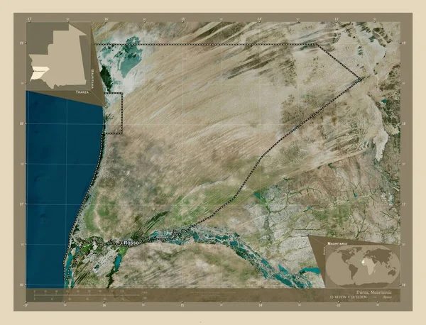 Τράρζα Περιοχή Μαυριτανίας Υψηλής Ανάλυσης Δορυφορικός Χάρτης Τοποθεσίες Και Ονόματα — Φωτογραφία Αρχείου