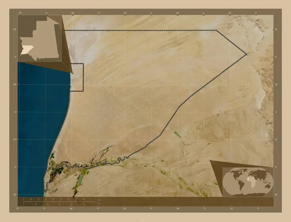 Trarza Mauritánia Régió Kis Felbontású Műholdas Térkép Régió Nagyvárosainak Elhelyezkedése — Stock Fotó