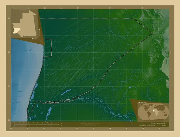Трарза Регіон Мавританія Кольорові Карти Висот Озерами Річками Місця Розташування — стокове фото