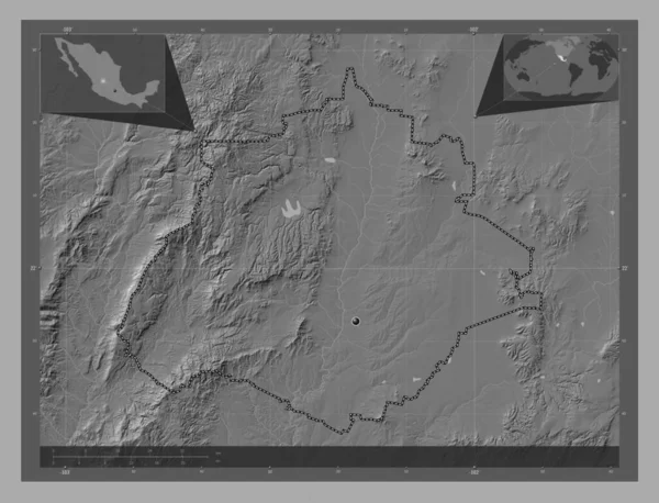 Aguascalientes État Mexique Carte Altitude Bilevel Avec Lacs Rivières Corner — Photo