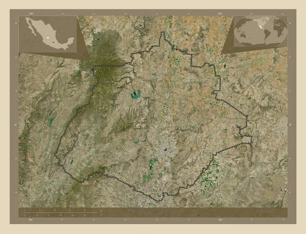 Aguascalientes Πολιτεία Του Μεξικού Υψηλής Ανάλυσης Δορυφορικός Χάρτης Γωνιακοί Χάρτες — Φωτογραφία Αρχείου