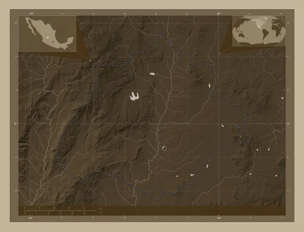 Aguascalientes Stato Del Messico Mappa Elevazione Colorata Toni Seppia Con — Foto Stock