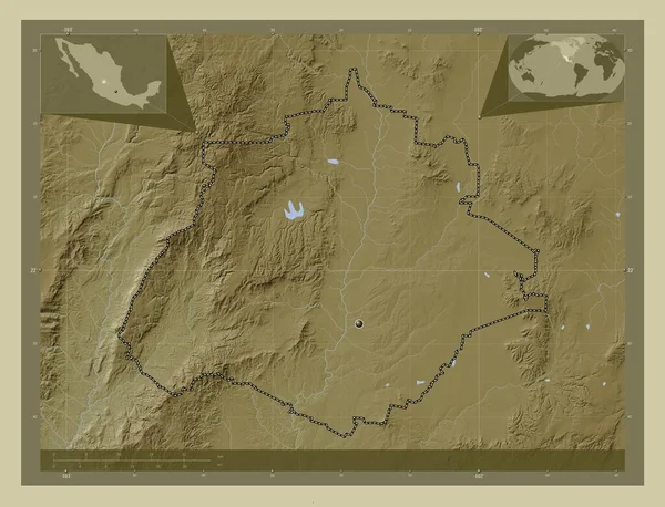 阿瓜斯卡连特斯 墨西哥州用Wiki风格绘制的带有湖泊和河流的高程地图 角辅助位置图 — 图库照片