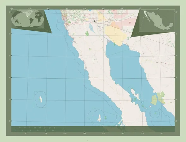 Μπάχα Καλιφόρνια Πολιτεία Του Μεξικού Χάρτης Του Δρόμου Γωνιακοί Χάρτες — Φωτογραφία Αρχείου