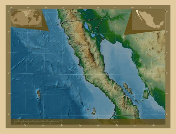 Баха Каліфорнія Штат Мехіко Кольорові Карти Висот Озерами Річками Розташування — стокове фото