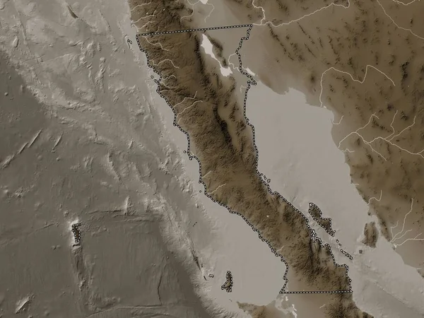 Baja California Estado México Mapa Elevación Coloreado Tonos Sepia Con —  Fotos de Stock