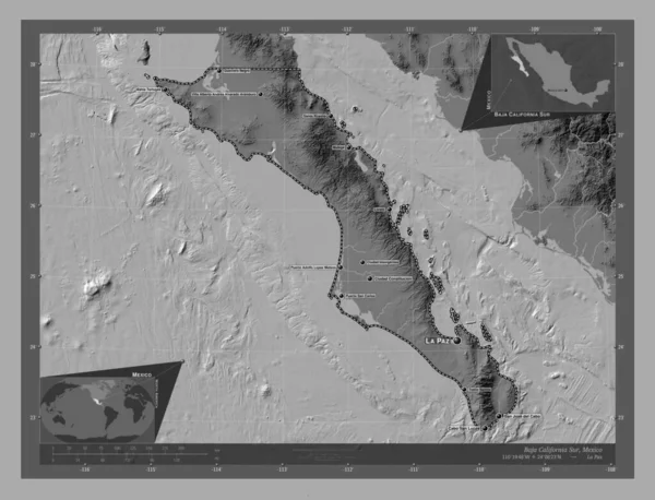 Нижняя Калифорния Штат Мексика Карта Рельефа Билевела Озерами Реками Места — стоковое фото