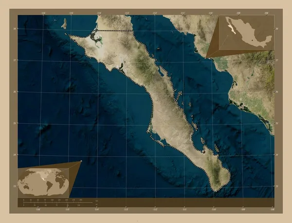 Baja California Sur Estado México Mapa Satelital Baja Resolución Mapas —  Fotos de Stock