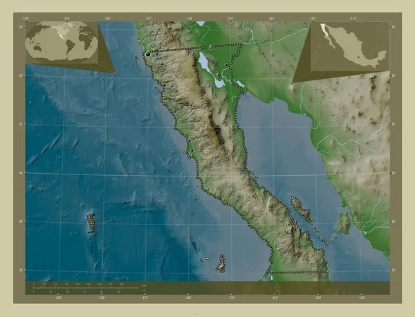 Baja California Stan Meksyk Mapa Wzniesień Kolorowa Stylu Wiki Jeziorami — Zdjęcie stockowe