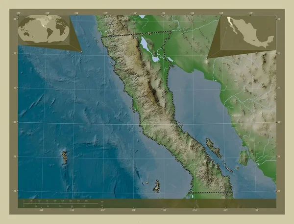 Baja California Staat Mexico Hoogtekaart Gekleurd Wiki Stijl Met Meren — Stockfoto