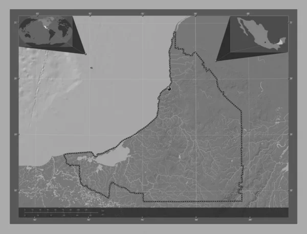 Campeche Stan Meksyk Dwupoziomowa Mapa Jeziorami Rzekami Pomocnicze Mapy Położenia — Zdjęcie stockowe
