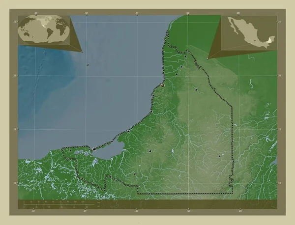 Кампече Штат Мексика Карта Высоты Окрашенная Вики Стиле Озерами Реками — стоковое фото
