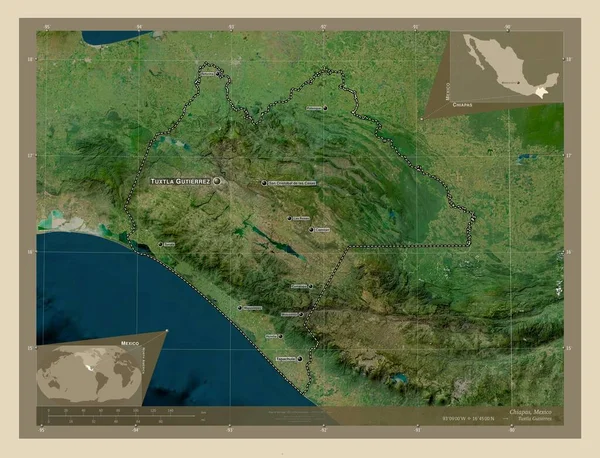 Chiapas Estado México Mapa Satelital Alta Resolución Ubicaciones Nombres Las —  Fotos de Stock