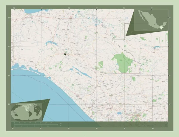 Chiapas Staat Mexico Open Plattegrond Hulplocatiekaarten Hoek — Stockfoto