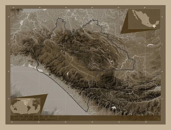 Chiapas Estado México Mapa Elevación Coloreado Tonos Sepia Con Lagos — Foto de Stock