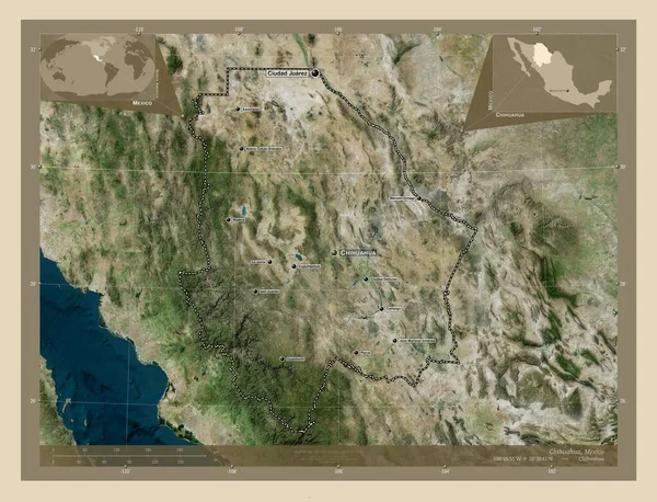 Chihuahua State Mexico High Resolution Satellite Map Locations Names Major — Stock Photo, Image