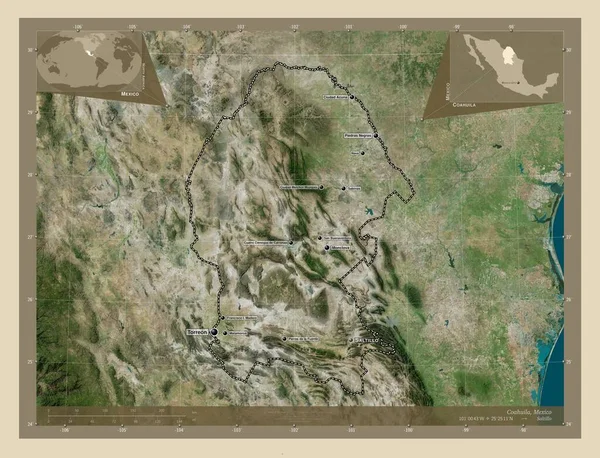 Κοαχουίλα Πολιτεία Του Μεξικού Υψηλής Ανάλυσης Δορυφορικός Χάρτης Τοποθεσίες Και — Φωτογραφία Αρχείου