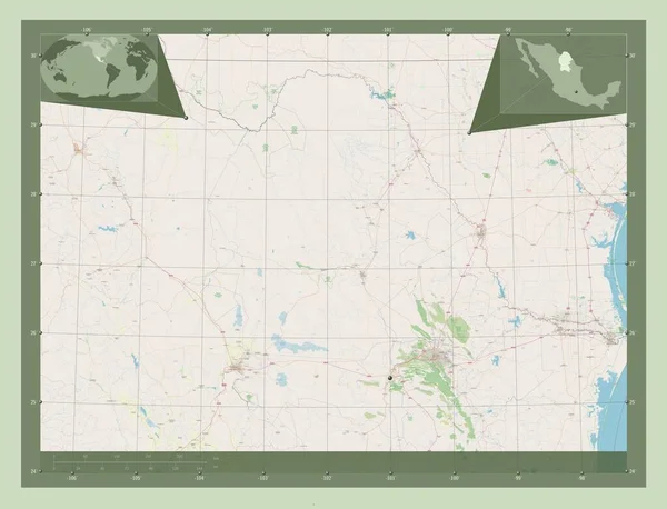 Коауила Штат Мексика Карта Улиц Вспомогательные Карты Расположения Углов — стоковое фото