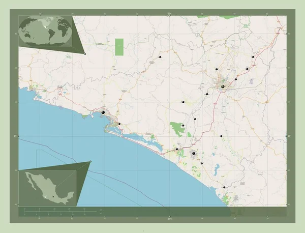 Colima Stato Del Messico Mappa Stradale Aperta Località Delle Principali — Foto Stock