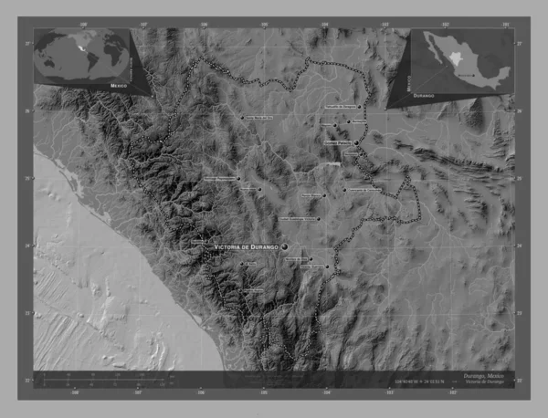 Durango Estado México Mapa Elevación Bilevel Con Lagos Ríos Ubicaciones —  Fotos de Stock
