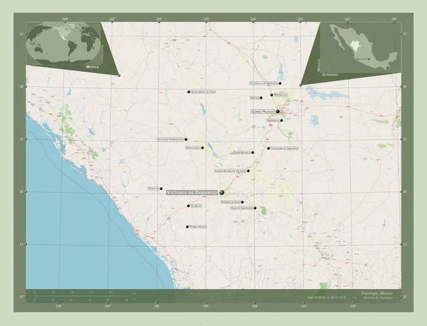 Дуранго Штат Мексика Карта Улиц Места Названия Крупных Городов Области — стоковое фото
