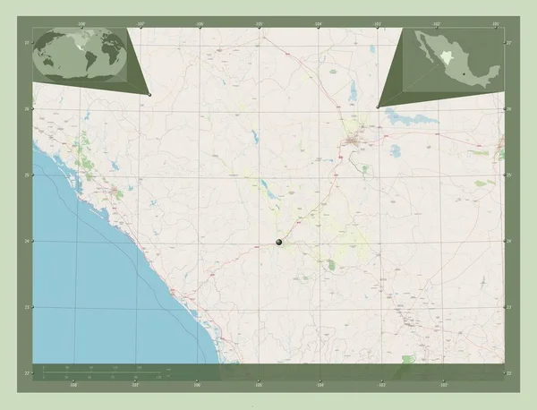 杜兰戈州 墨西哥州开放街道地图 角辅助位置图 — 图库照片