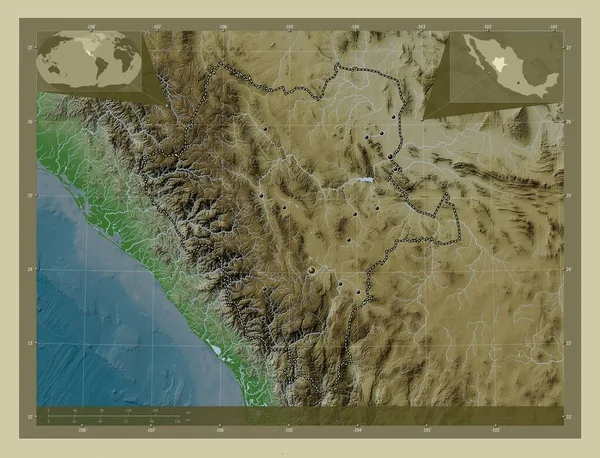 Ντουράνγκο Πολιτεία Του Μεξικού Υψόμετρο Χάρτη Χρωματισμένο Στυλ Wiki Λίμνες — Φωτογραφία Αρχείου