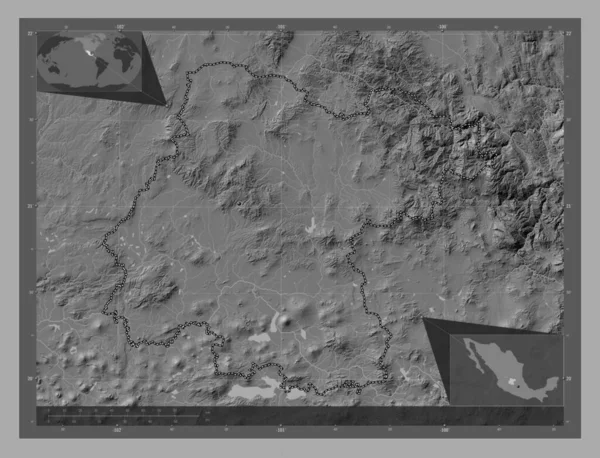 Guanajuato Stan Meksyk Dwupoziomowa Mapa Jeziorami Rzekami Pomocnicze Mapy Położenia — Zdjęcie stockowe