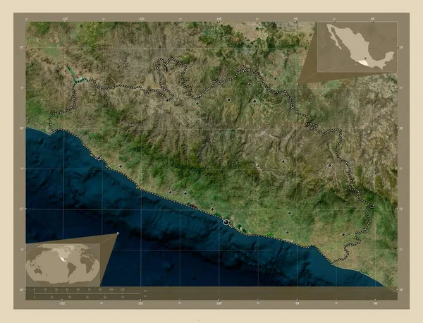 Γκερέρο Πολιτεία Του Μεξικού Υψηλής Ανάλυσης Δορυφορικός Χάρτης Τοποθεσίες Μεγάλων — Φωτογραφία Αρχείου