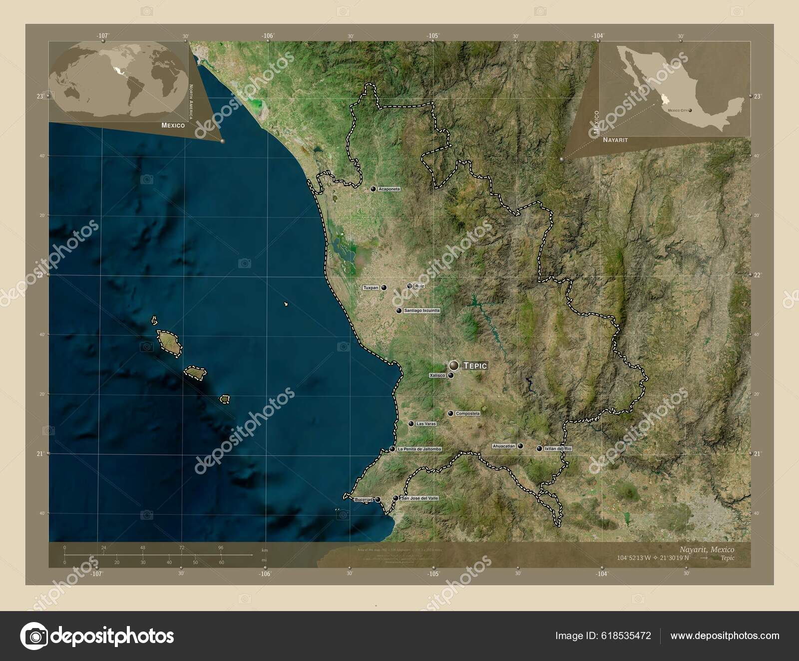 Наярит Штат Мексика Спутниковая Карта Высокого Разрешения Места.