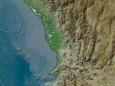 Nayarit, Meksika Eyaleti. Yükseklik haritası göller ve nehirlerle wiki stilinde renklendirilmiştir