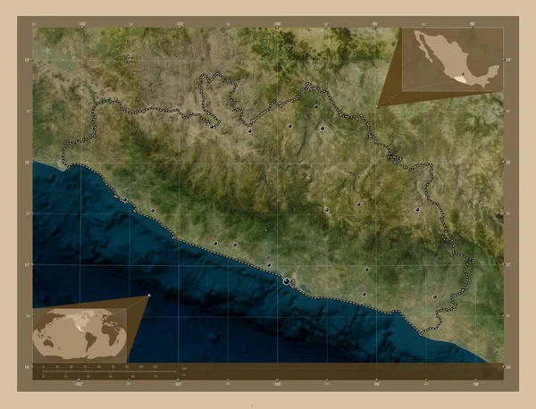Guerrero Stato Del Messico Mappa Satellitare Bassa Risoluzione Località Delle — Foto Stock