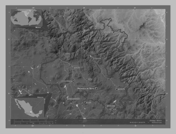 Hidalgo Stato Del Messico Mappa Elevazione Scala Grigi Con Laghi — Foto Stock